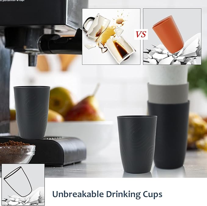 Homienly Drinking Glasses 16oz Wheat Straw Cups-Stackable and Reusable Cups, Alternative to Plastic Cups for Iced Coffee, Smoothies,Iced Tea-Black Grey
