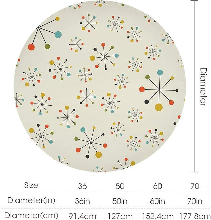 Medieval Round Tablecloth, Boho Mid Century Abstract Modern Retro Colors Pattern Tablecloth for Home Party Dining Room Kitchen Decor 70Inch(178cm)