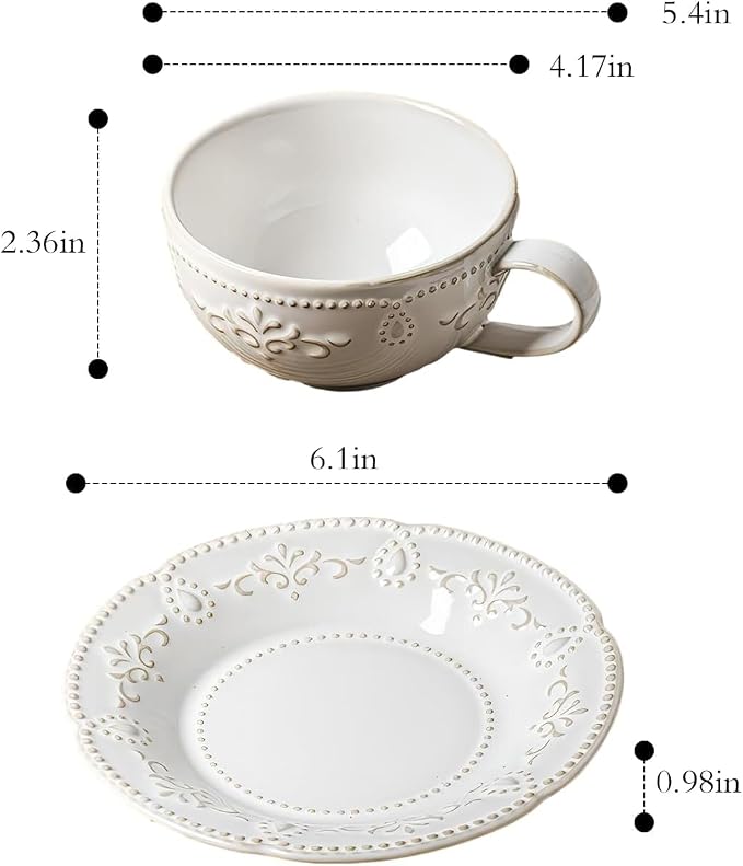 Cappuccino Cups with Saucers, 6oz Ceramic, Arctic White - Image 2