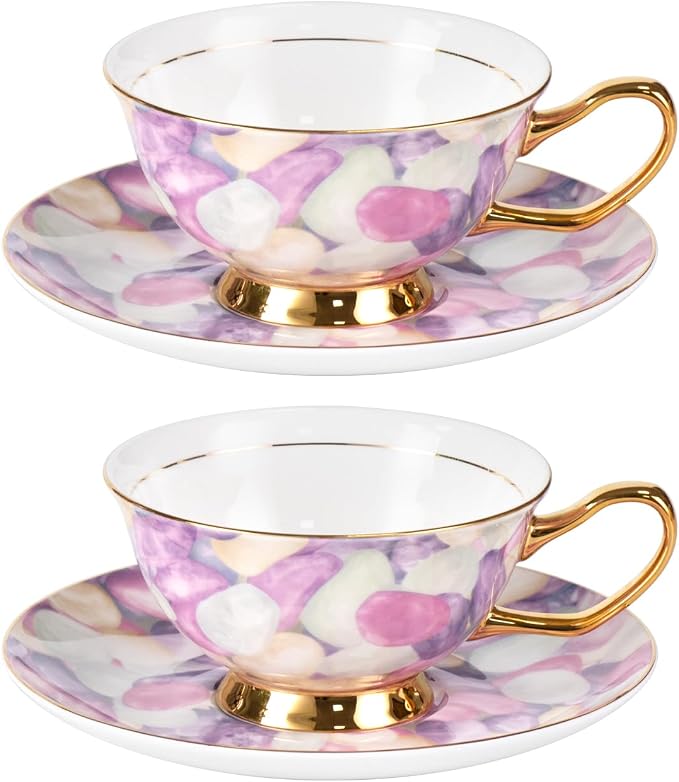 KAMMAK Tea Cups and Saucers Set of 2, Porcelain Coffee Cups, JBE024 | Stackable by KAMMAK