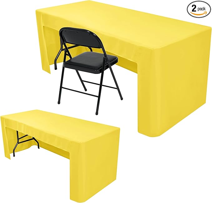 Nasitos 2 Pack 6' Fitted Tablecloth Yellow Trade Show Table Cloth-Open Back Tablecloth Washable and Wrinkle Resistant Rectangular Trade Show Table Cover for Weddings, Parties, Banquet, Baby Shower