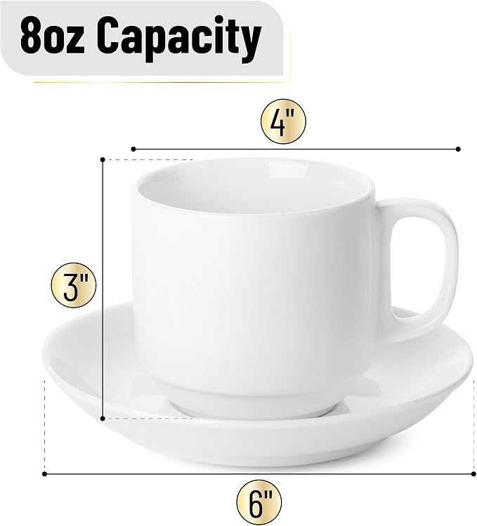 BTaT- Stackable Tea Cups and Saucers, Cappuccino Cups, British Coffee Cups - Image 3
