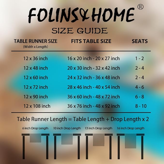 FOLINS&HOME Teal Waterproof Decorative Table Runner 60 Inches Long | 210GSM - Image 6
