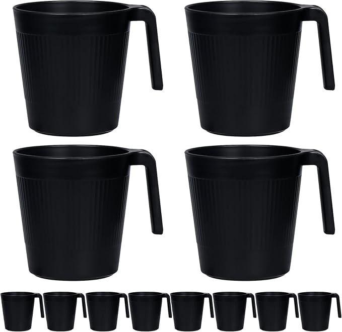Greentainer Ribbed Drinking Glasses Coffee Mugs Set of 8, Plastic Coffee Cups by Greentainer