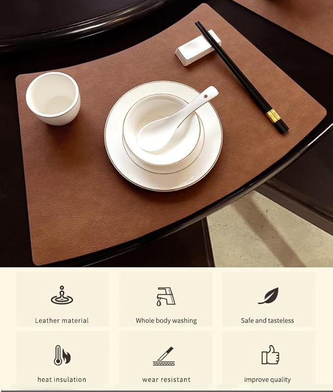 Leather Round Table Washable Placemats, Thick Faux Leather Heat Resistant Wedge Table Placemat, Waterproof Non-Slip Easy to Clean Place mat for Kitchen Coffee Dining Room Table Set of 15