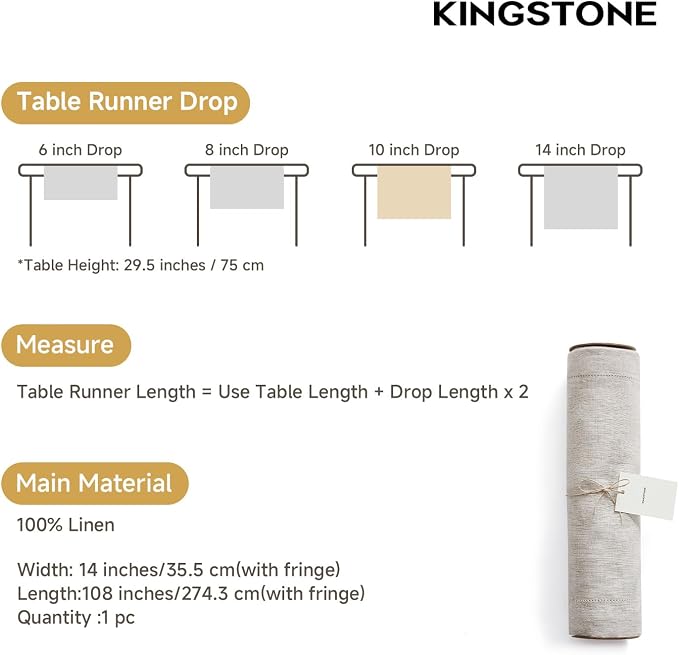 100% Pure French Linen Table Runner 108 Inches Long, Natural Hemstitch - Image 5