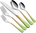 Colorful Silverware Set 20 Piece 18/0 Stainless Steel Flatware Green and Orange Handle Cutlery Set Service for 4 Fork Knife Spoon Set Mirror Finish Dishwasher Safe