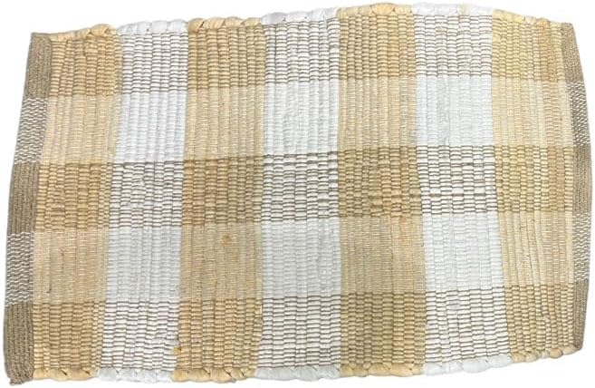 Perilla Home Cotton Placemat Set of 4 Table Mats for Kitchen Dining Home Decor Vintage Boho Rectangle Placemats (Beige and White 13"x19")