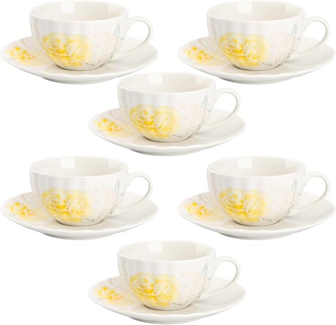 BTaT- Floral Tea Cups and Saucers Set, 7 oz, Porcelain Tea Cups by BrewToATea