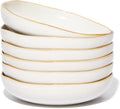Pasta Bowls Set of 6, Wavy Rim Large Salad Bowl, Dishwasher Safe Ceramic Plates, White Everyday Pasta Plates for Soup, Noodle, Dinner
