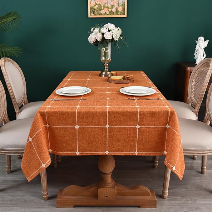 Zobesta Linen Table Cloth Square 60 x 60 Inch, Cotton Burnt Orange Linen Square Tablecloth Heavy Weight Washable Farmhouse Soft Tablecloth Outdoor, Party, Holiday, Picnic, Dining
