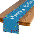 Artoid Mode Polka Dot Blue Happy Birthday Table Runner, Seasonal Winter Kitchen by ArtoidMode