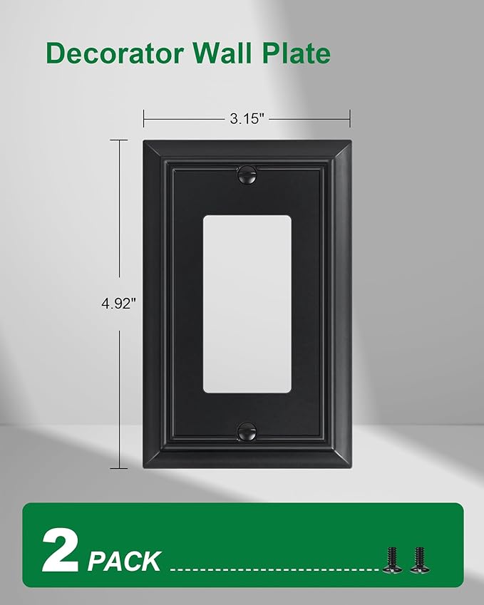 2-Pack Decorator Wall Plate Cover, Black Decorative Switch Plates and Outlet Covers, Durable Natural Bamboo Fiber Wall Plates for Electrical Outlets, Receptacle, GFCI Outlet, Dimmer Switch