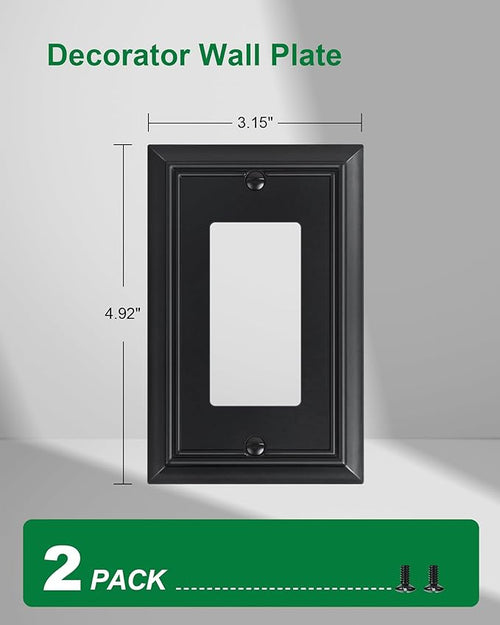 2-Pack Decorator Wall Plate Cover, Black Decorative Switch Plates and Outlet Covers, Durable Natural Bamboo Fiber Wall Plates for Electrical Outlets, Receptacle, GFCI Outlet, Dimmer Switch