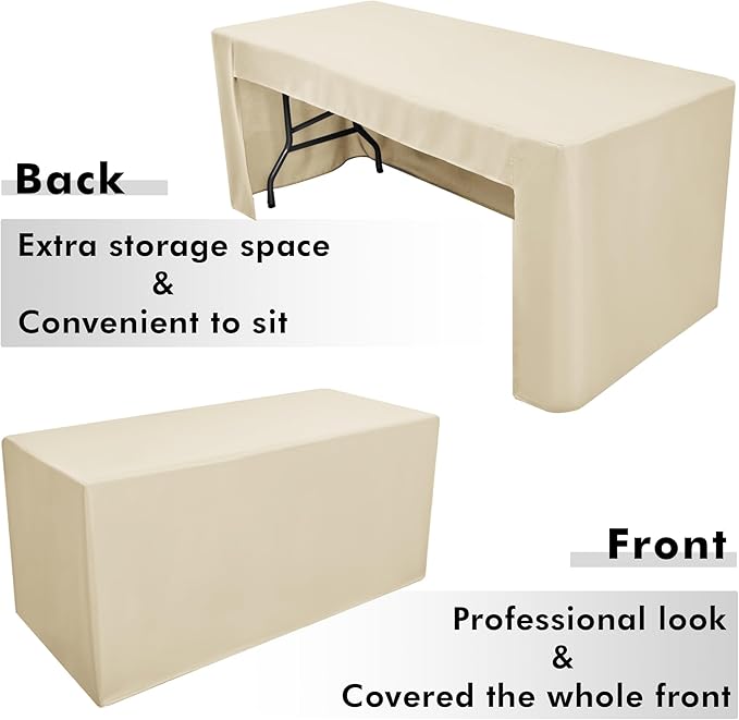 Nasitos 2 Pack Fitted Beige Tablecloth Rectangle for 4ft Table-Open Back Folding Table Cover Washable Fabric Washable and Wrinkle Resistant Tablecloth, Trade Show, Parties, Wedding, Jewelry Shows