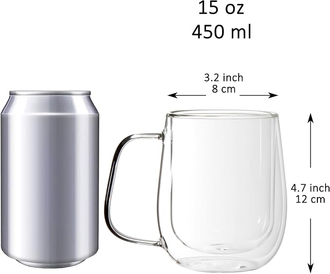Youngever 2 Pack Glass Coffee Cups, Double Wall Thermo Insulated Coffee Cups - Image 2