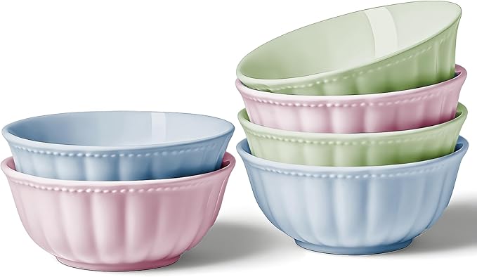 HOMBENE Color Mixing Porcelain Fruit Bowls, 4.7 Inch Serving Bowls,Ice Cream Bowl, Kitchen Bowl Set, Microwave and Dishwasher Safe, Set of 6