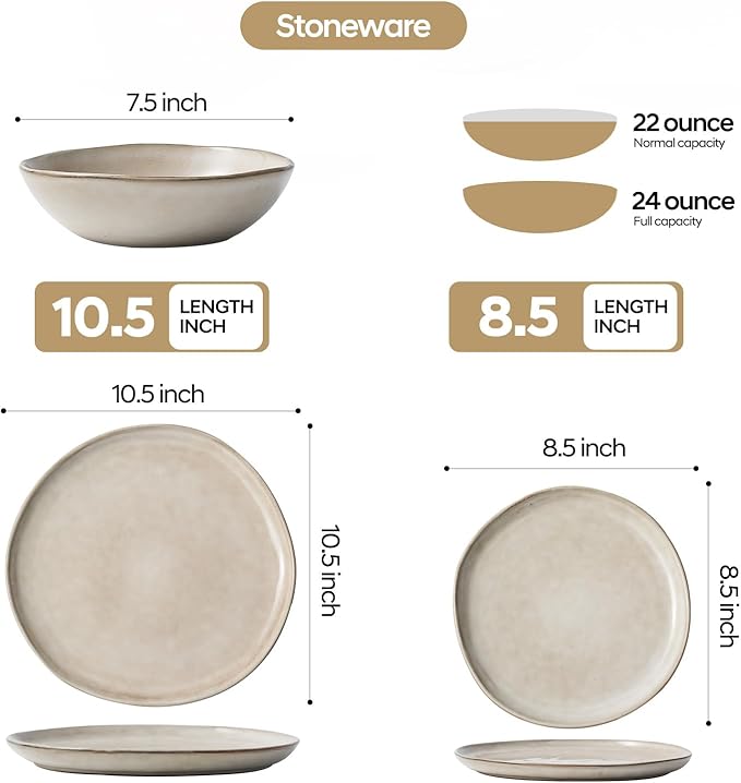 Bestone 12 Piece Round Kitchen Dinnerware Sets，Plates and Bowls sets,Dishes, Plates, Bowls, Dish Set, Chip Resistant Ceramic Dinnerware Set, Dishwasher/Microwave Safe,Service for 4,Brown