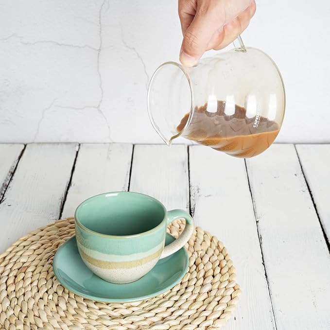 Bosmarlin Ceramic Cappuccino Cup and Saucer Set of 2, 10 Oz, Coffee Cups - Image 5