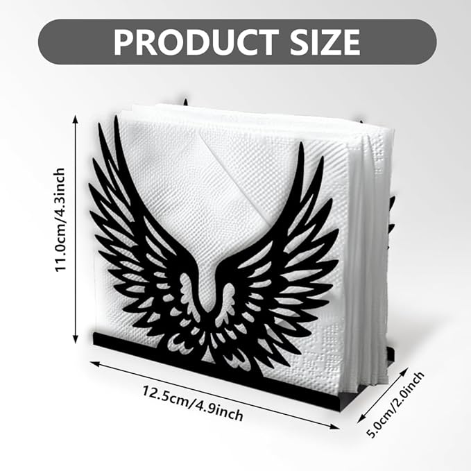 Feathered Wings Decorative Black Metal Napkin Holder for Table, 4.9" x 4.3" x 1.9" Bird Wings Standing Napkin Holder for Home Kitchen Restaurant Picnic Party Coffee Bar Dining Room