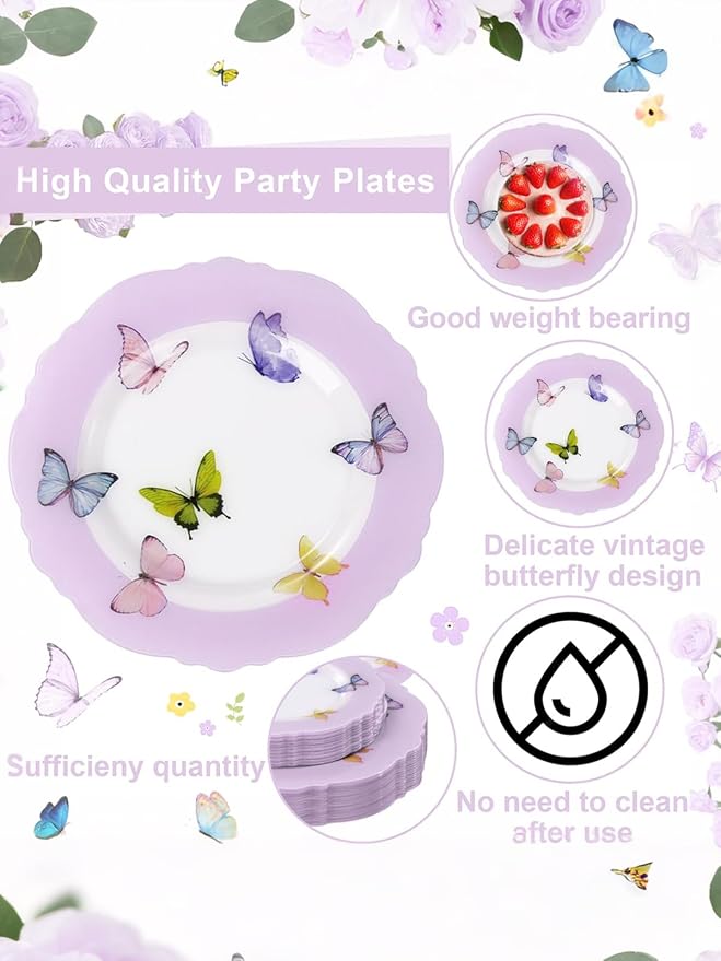 20PCS Purple Butterfly Plates - Image 3