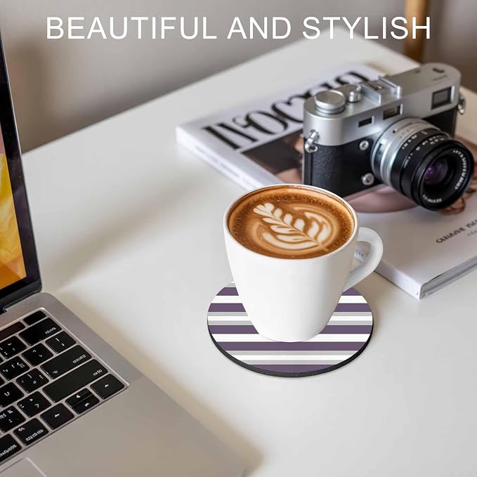 Purple Grey Stripe Coasters Set of 4, Minimalist Farmhouse Striped Soft - Image 7