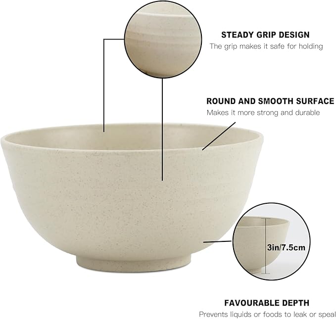 Homienly Unbreakable Cereal Bowls, Unbreakable Plastic Bowls Alternatives Set of 8, Wheat Straw Bowl for Kitchen,Camping, RV, Party, Microwave Safe Bowl Set for Cereal, Soup, Salad (Beige, 26 OZ)