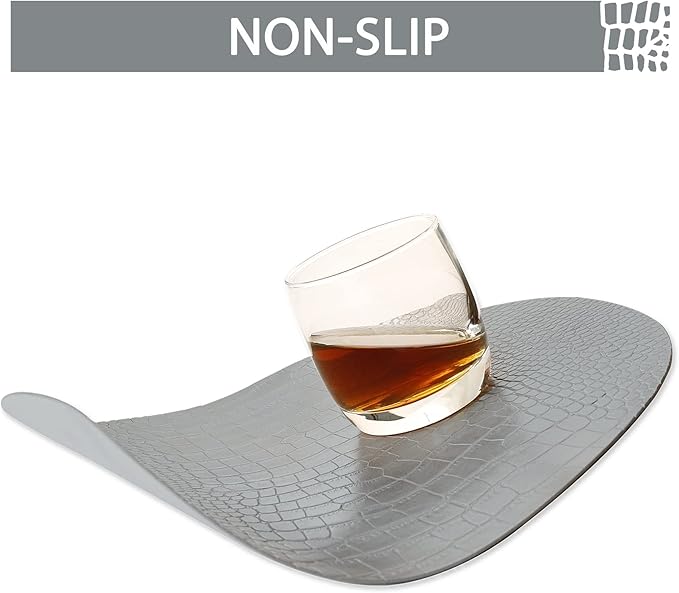 Round Leather Placemats for Round Tables Set of 8, Gray Table Place Mats and Coasters, Washable Easy to Care for Indoor Decor 13" Diameter