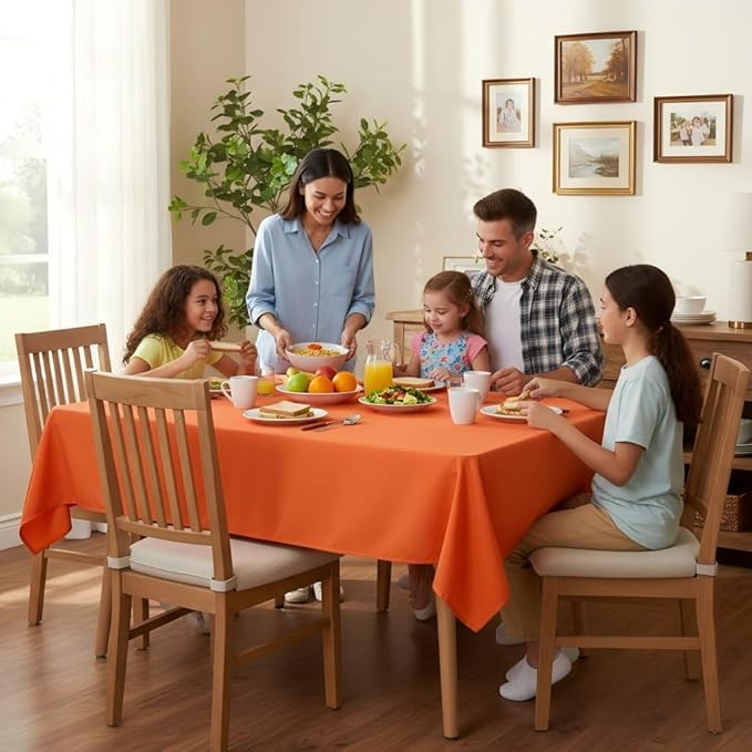 sancua Rectangle Tablecloth - 54 x 120 Inch - Stain and Wrinkle Resistant Washable Polyester Table Cloth, Decorative Fabric Table Cover for Dining Tables, Buffet Parties and Camping, Orange
