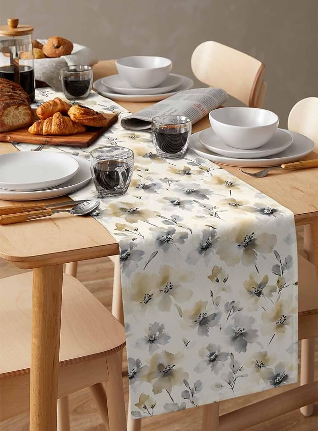 Watercolor Flower Table Runners 72 Inches Long, Cotton Linen Fabric Table - Image 3