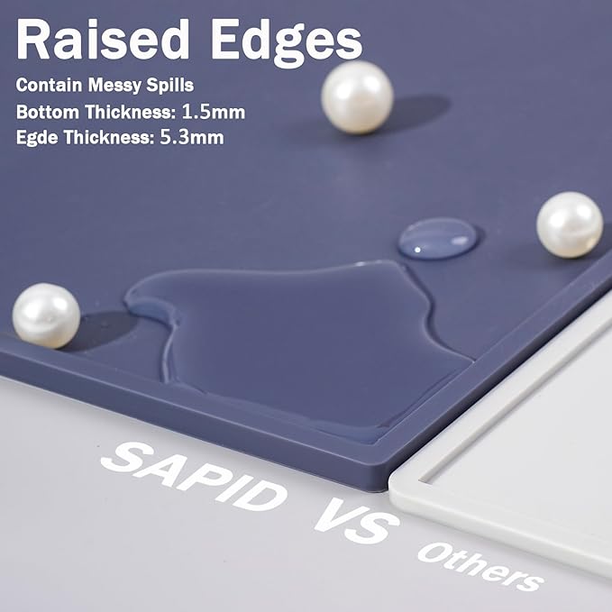 SAPID Raised Edges 32"x24" Extra Large Silicone Mat, Rolled-Up Silicone Mats For Kitchen Counter Heat Resistant Silicone Mat With Lip, Thick Countertop Protector Mat,Silicone Mats For Crafts,Navy Blue