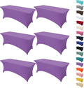 6Pack 8FT Table Cloth for Rectangular Fitted Events Stretch Light Purple Table Covers Washable Spandex Tablecloth Protector for Party, Wedding, Cocktail, Banquet, Festival
