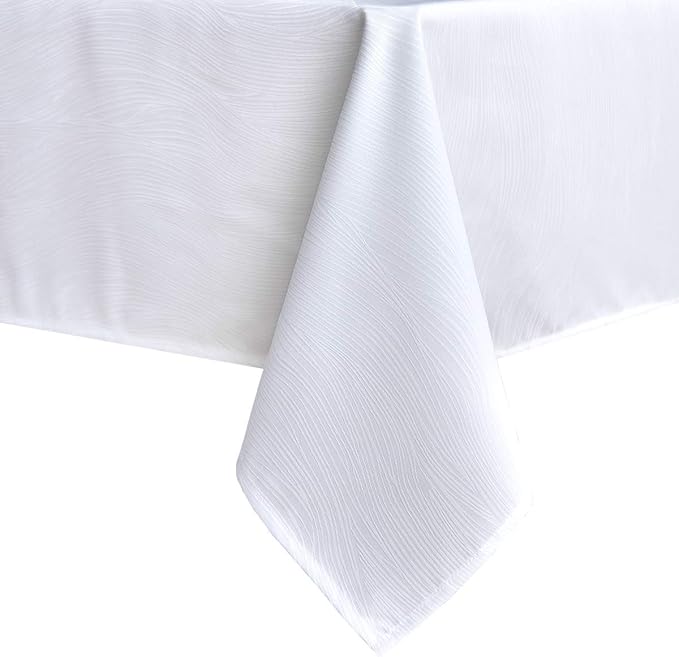 maxmill Jacquard Tablecloth Swirl Design Water Resistance Antiwrinkle Heavy Weight Soft Table Cloth for Buffet Banquet Parties Event Holiday Dinner Square 52 x 52 Inch White
