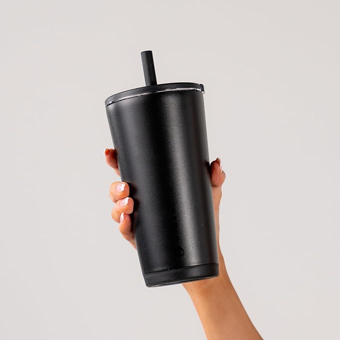 HydroJug Everyday Tumbler 20 oz – Ceramic-Lined Insulated Tumbler with Straw and Soft-Touch Lid, Cup Holder Friendly, Double-Wall Vacuum Insulation, Reusable Travel Cup – Black
