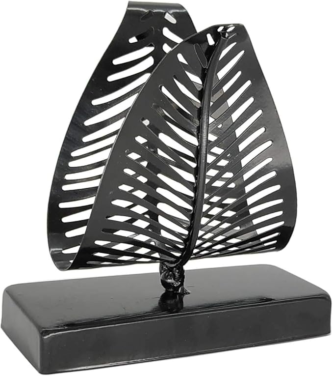 OwlGift Freestanding Modern Napkin Holder with Leaf Design, Tabletop Tissue Dispenser, Napkin Storage Organizer – Black