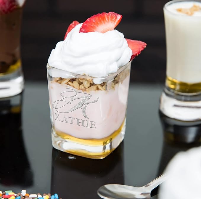 Personalized Square Shot Glasses Set of 25 Orange Bottom 2oz Engraved Initial and Name Custom Gifts, Weddings, Birthdays, Party, Event, Decorations