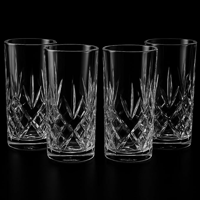 Glass with crystal-style design Clear Glass, Diamond Pattern, 15 oz, Set of 6, for Water, Cocktails, Beverages