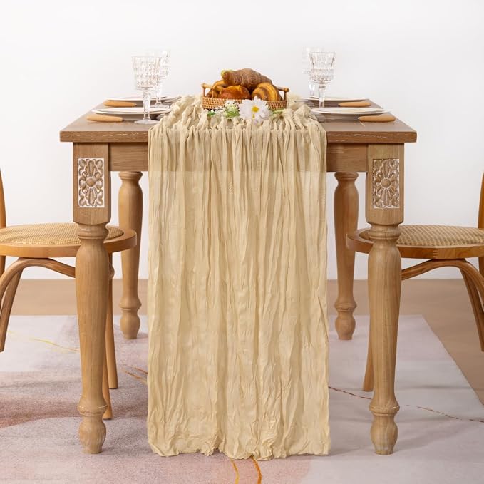 6 Pack Champagne Cheesecloth Table Runner 10ft Boho Sand Gauze Decor | - Image 4