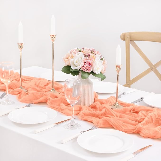 3 Pack Peach Pink Cheesecloth Table Runner 10ft Coral Sheer Gauze Decor | - Image 4