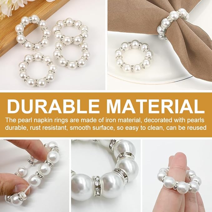 30Pcs Pearl Napkin Rings, Imitation Pearl Ring Napkin Wedding Beaded White | - Image 4