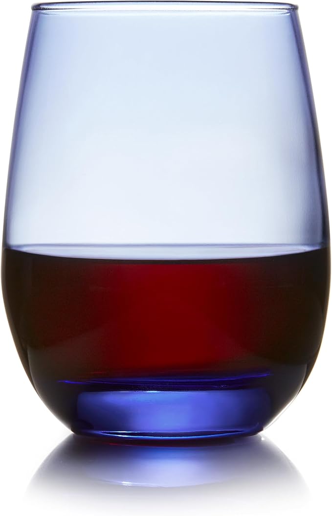 Libbey 231L Stemless Wine Glasses Set of 12, Tidal Blue, Restaurant Quality Red and White Wine Glasses, Drinking Glasses Set for Large Gatherings
