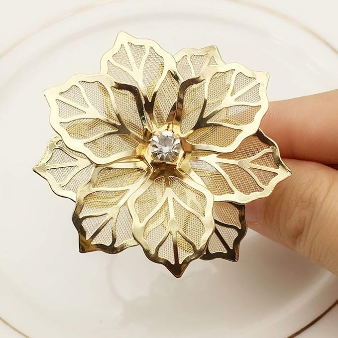 NAGU Flower Napkin Rings Set of 6, Hollow Out Floral Napkin Holder Adornment - Image 2