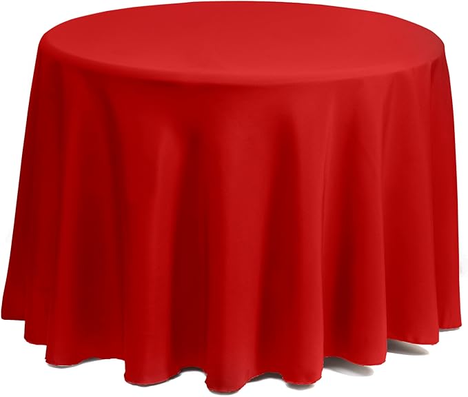Gee Di Moda Round Tablecloth - 108 Inch Red Round Table Cloth for 48 to 72 Inch Round Tables - Heavy Duty Washable Fabric - for Buffet Table, Holiday Party, Dinner, Wedding & Baby Shower
