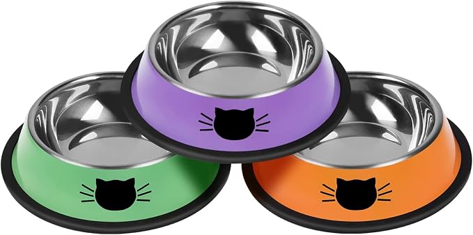 Serentive 3 Pcs Non-Slip Stainless Steel Small Cat Food Bowls by Serentive