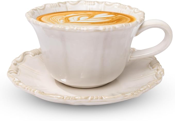 Ceramic Latte Cup with Saucer, 12 OZ Cappuccino Cup Vintage Cafe Art Cups by Unknown