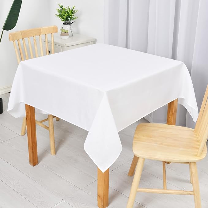 Hiasan Faux Linen Rectangle Tablecloth - Wrinkle and Stain Resistant Washable Table Cloth for Kitchen Dining Room Holiday Table Cover for Dinner, White, 60 x 140 Inch