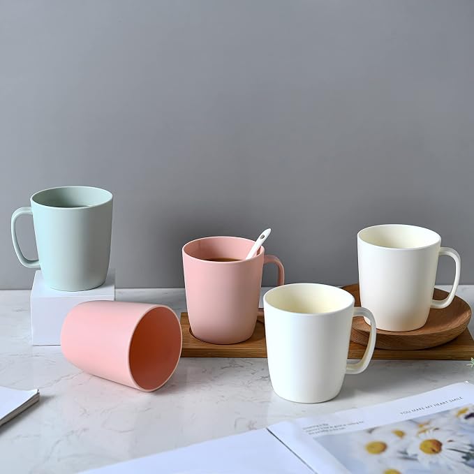 Coffee Mugs Set of 5, 10 Ounce, 3 Basic Colors | Unbreakable Plastic Coffee - Image 3