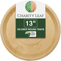 Charity Leaf Disposable Palm Leaf 13" Deep Round Trays (100 pieces) Bamboo Like Serving Platters, Disposable Boards, Eco-Friendly Dinnerware For Weddings, Catering, Events