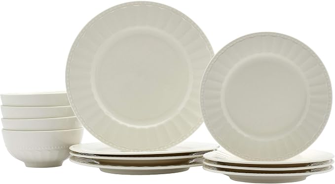 Tabletops Gallery Embossed Bone White Porcelain Round Dinnerware Collection- - Image 6