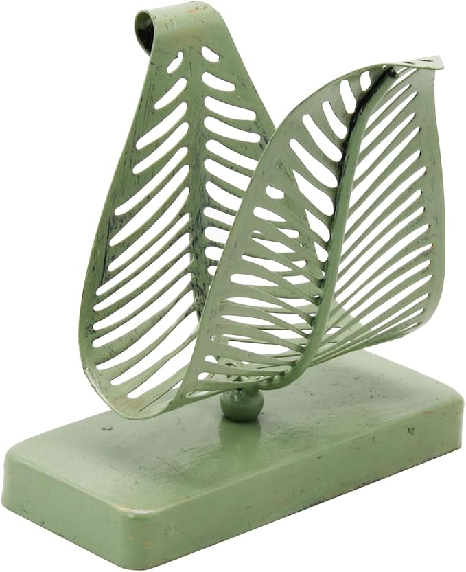 OwlGift Freestanding Modern Napkin Holder with Leaf Design, Tabletop Tissue Dispenser, Napkin Storage Organizer – Rustic Green